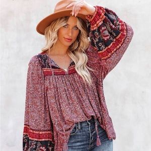 Vici Maximus Printed Balloon Sleeve Top